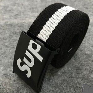 SUPREME Black and White STRIPED  adjustable ratchet clasp belt
